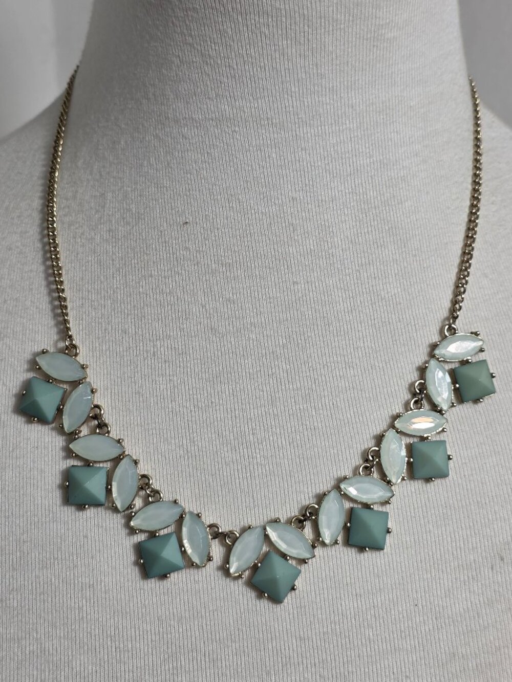 Icing Gold-Tone Bib-Style Statement Necklace Seafoam & Mint Green Rhinestones